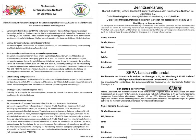 Beitrittsantrag Förderverein zum Download
